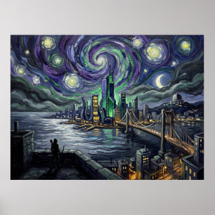 Poster Cité Starry Night Archer Paysage