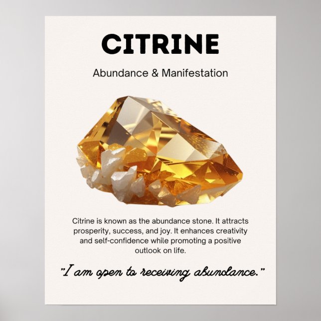Poster Citrine Cristal Pierre Signification (Devant)