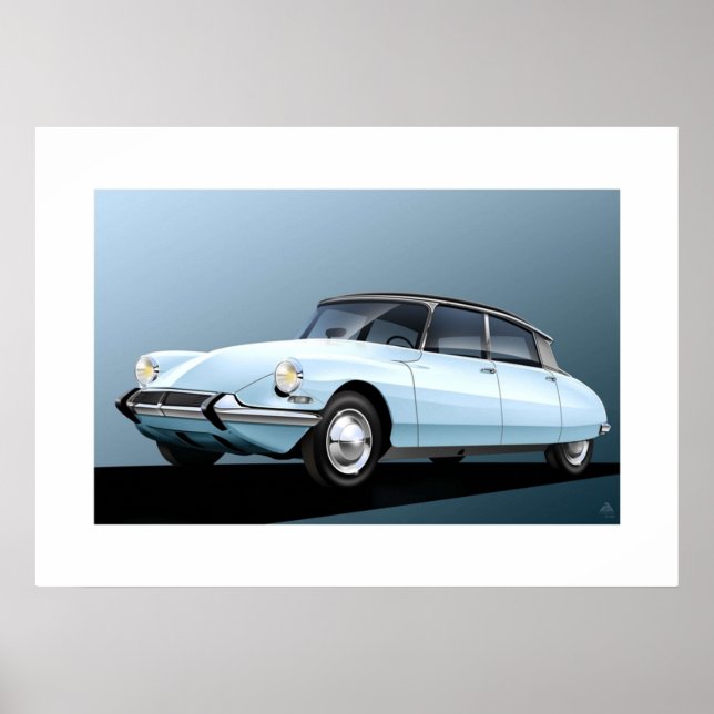 Poster Citroen DS19 Artwork bleu pâle (Devant)