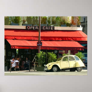 Poster Citroën Voiture vintage En Dehors d'un Paris Café
