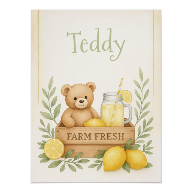 Poster Citron avec ours Nursery Wall Art (Devant)