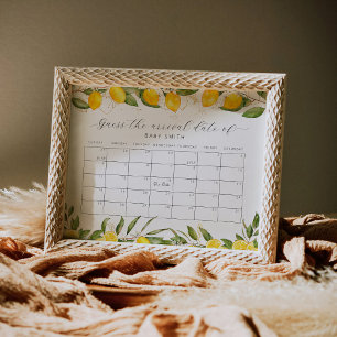 Poster Citron Baby shower Devinez Le Calendrier De La Dat