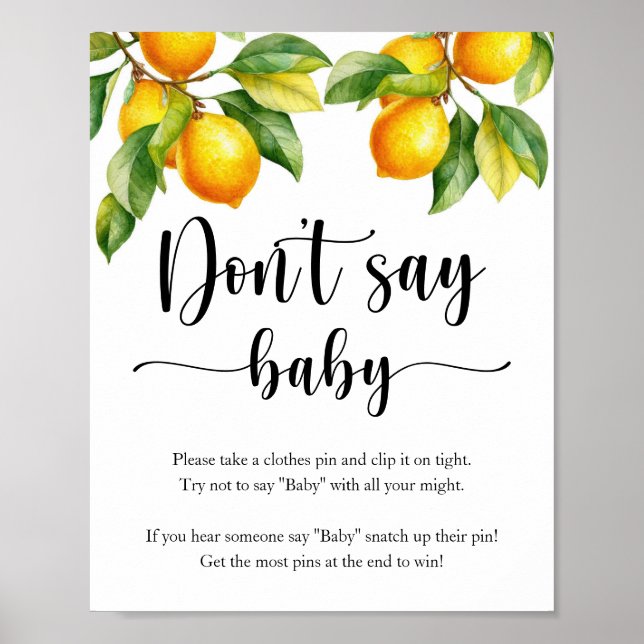 Poster Citron Baby shower jeu ne pas dire bébé (Devant)
