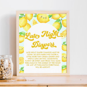 Poster Citron Baby shower tard la nuit Diapeurs jeu