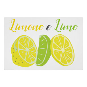 Poster Citron jaune et vert italien et jus de citron vert