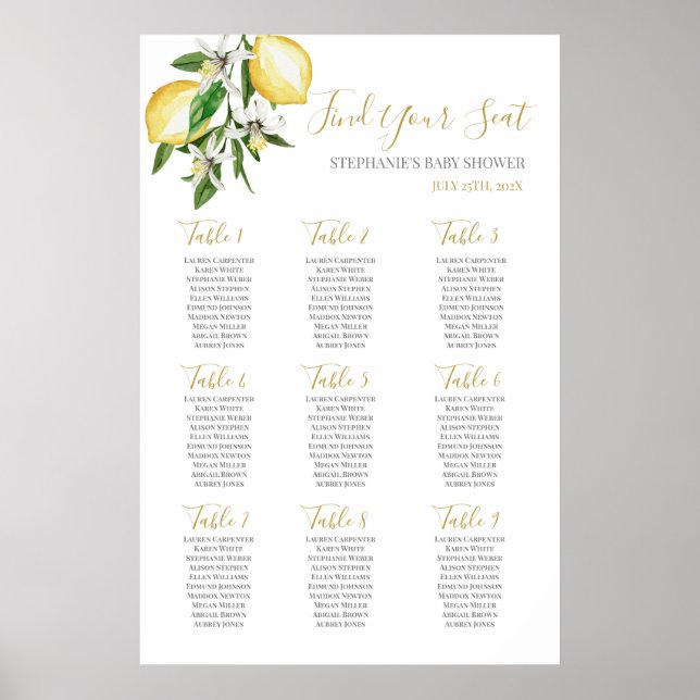 Poster Citrons Baby shower Girl Sein Chart (Devant)