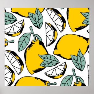 Poster citrons dessinés à la main, motif vibrant.