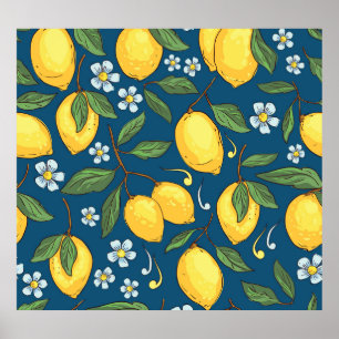 Poster Citrons jaunes : Motif de fruits tropicaux.