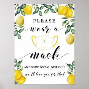 Poster Citrons portent un panneau pour invités masqués