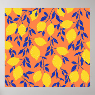 Poster Citrons stylisés Vintage Motif tropical