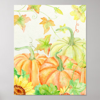 Poster Citrouille Aquarelle