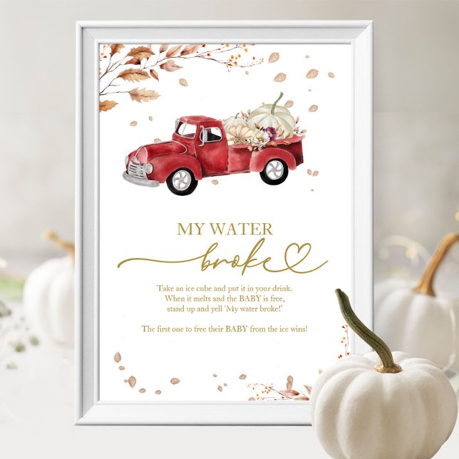 Poster Citrouille Automne Baby shower My Water Broke Jeu (Créateur téléchargé)