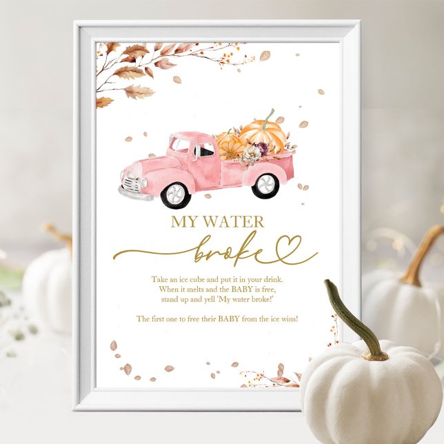 Poster Citrouille Automne Baby shower My Water Broke Jeu (Créateur téléchargé)