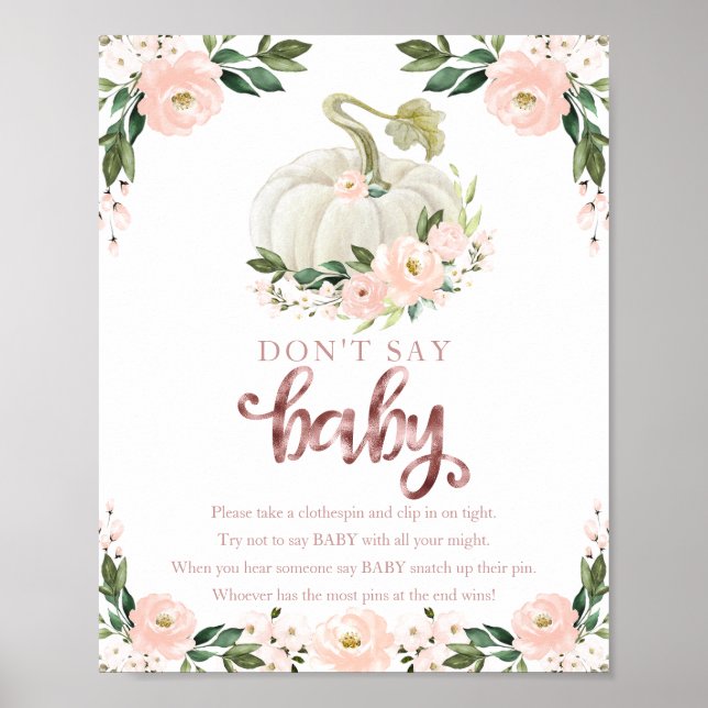Poster Citrouille Automne Baby shower Ne pas dire Bébé si (Devant)