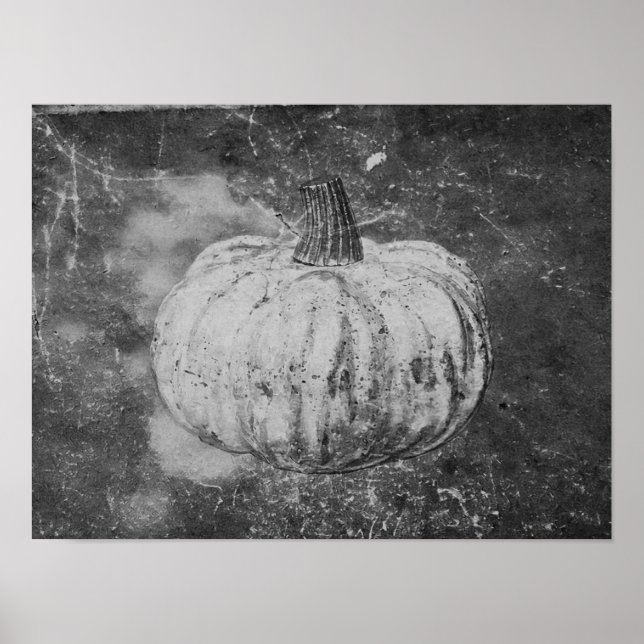 Poster Citrouille Automne Vintage Texture noir et blanc (Devant)