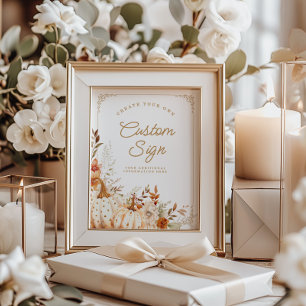 Poster Citrouille beige et Fleurs Baby shower Signes de t