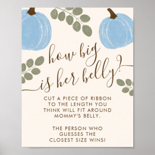 Poster Citrouille bleu Eucalyptus Baby shower Belly Jeu