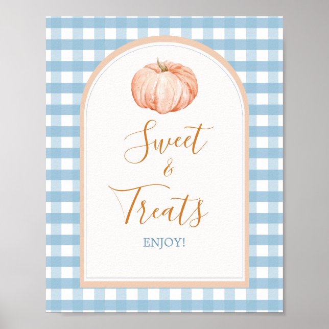 Poster Citrouille Boho Bleu En vichy Baby shower Sweet Tr (Devant)