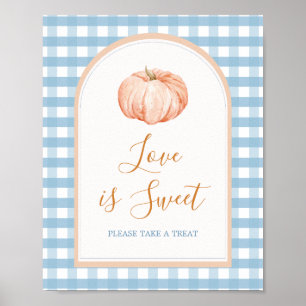 Poster Citrouille Boho Bleu En vichy L'amour est doux Sig