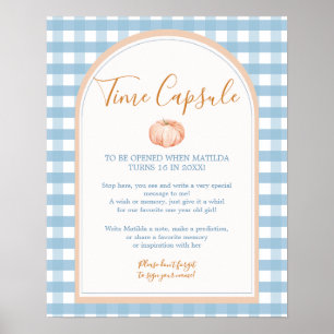 Poster Citrouille Boho Blue En vichy Anniversaire Heure C