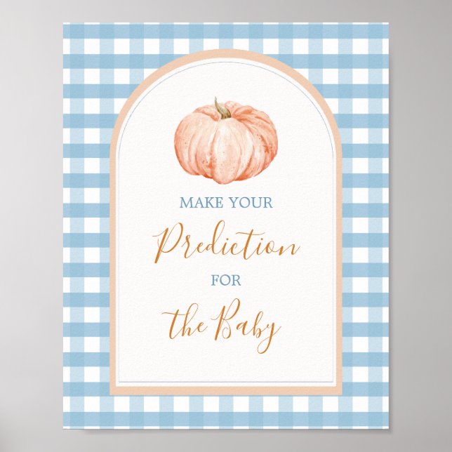 Poster Citrouille Boho Blue En vichy prédiction pour bébé (Devant)