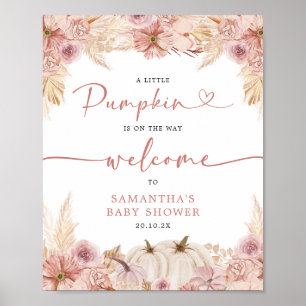 Poster Citrouille Boho Pampas Rose Baby shower en herbe B