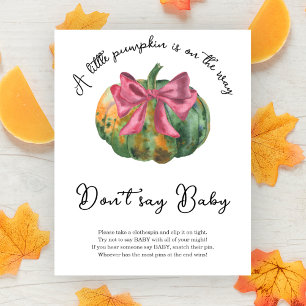 Poster Citrouille bow baby shower Ne pas dire bébé