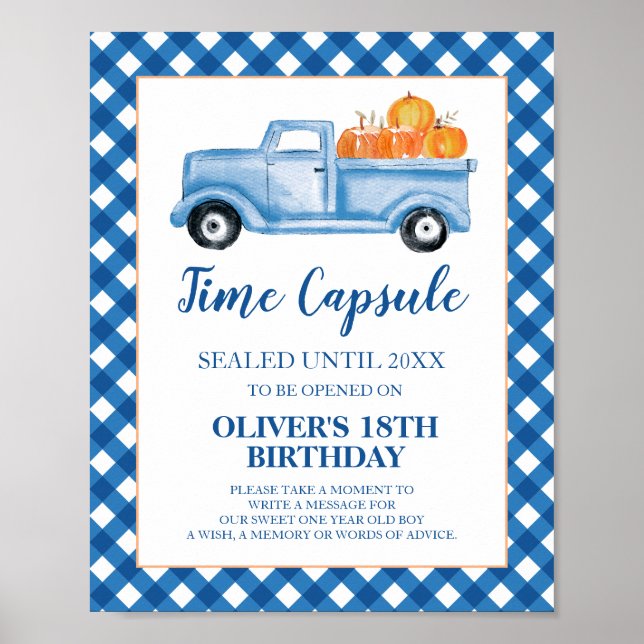 Poster Citrouille Camion bleu 1er Anniversaire Heure Caps (Devant)
