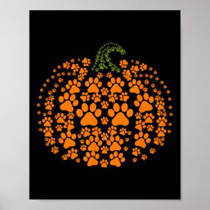 Poster Citrouille Chat de chien Empreinte de patte Hallow