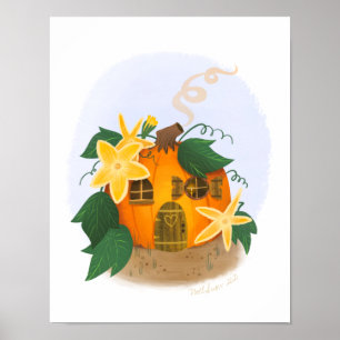 Poster Citrouille Cottage House Art