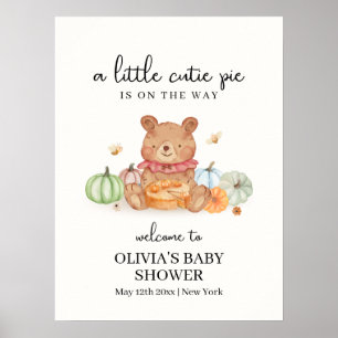 Poster Citrouille Cutie Pie Teddy Baby shower Ours Bienve