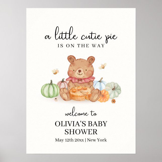 Poster Citrouille Cutie Pie Teddy Baby shower Ours Bienve (Devant)