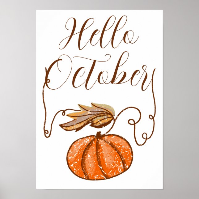 Poster Citrouille d'automne Bonjour Octobre (Devant)