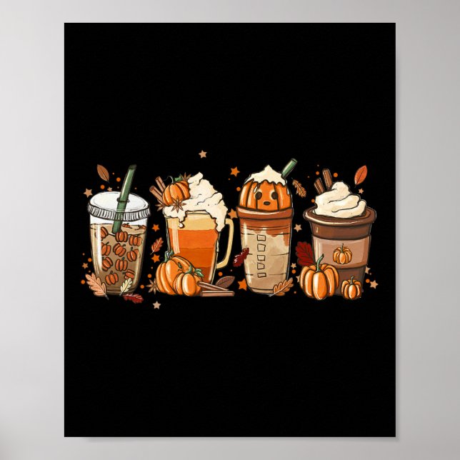 Poster Citrouille de café d'automne épice latte glacé cha (Devant)