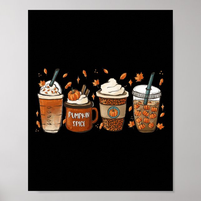Poster Citrouille de café d'automne épice latte glacé cha (Devant)