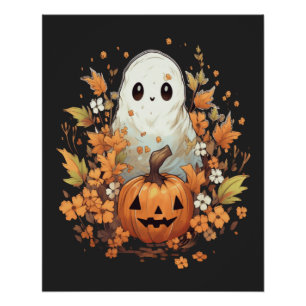 Poster Citrouille de fantôme Éffrayant Halloween