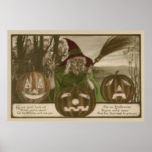 Poster Citrouille de Jack O' Lantern sorcière lutin