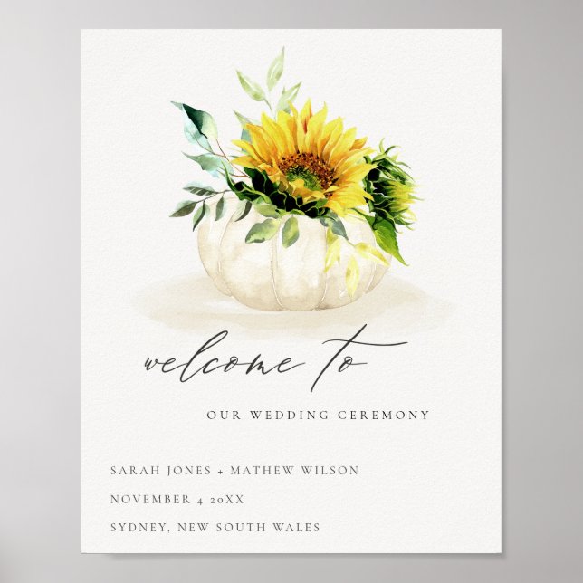 Poster Citrouille de tournesol rustique Floral Aquarelle  (Devant)