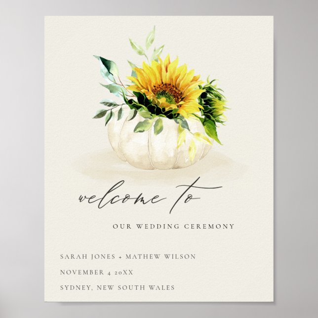 Poster Citrouille de tournesol rustique Floral Aquarelle  (Devant)