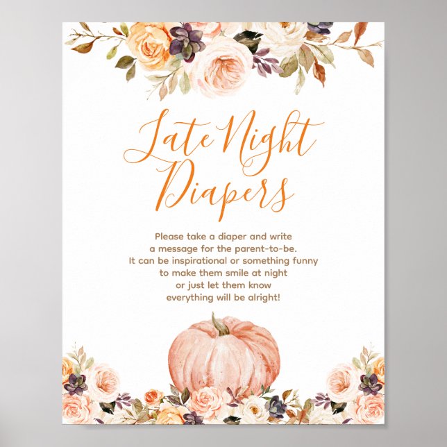 Poster Citrouille doux Rustique Floral Late Night Diapers (Devant)