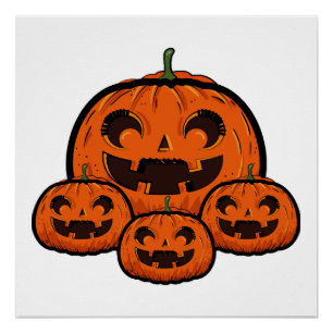 Poster Citrouille drôle d'Halloween, Halloween effrayant