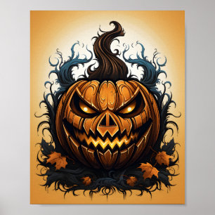 Poster Citrouille Éffrayant Halloween Orange Jack-o'-lant