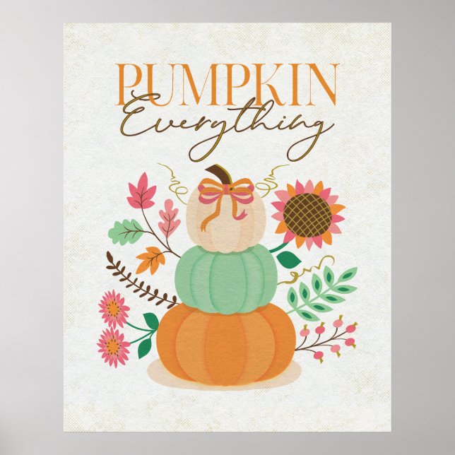 Poster Citrouille empilés Feuilles Automne Boho Florals A (Devant)