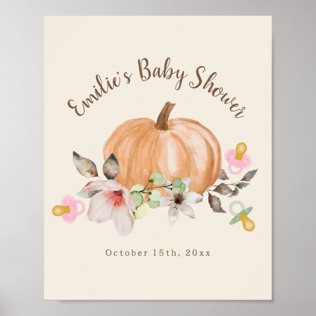 Poster Citrouille et Pacificateurs Baby shower fille Bien (Devant)