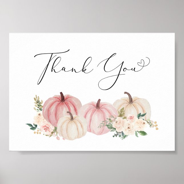 Poster Citrouille Floral Baby Girl Douche Merci (Devant)