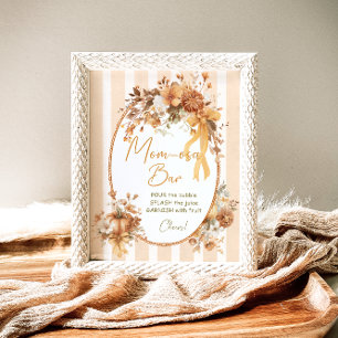 Poster Citrouille Floral Bow Baby shower Mom-osa Bar