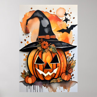 Poster Citrouille Grinning - Un Halloween fantasque