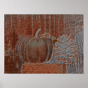 Poster Citrouille Orange Argent Metallic élégant automne