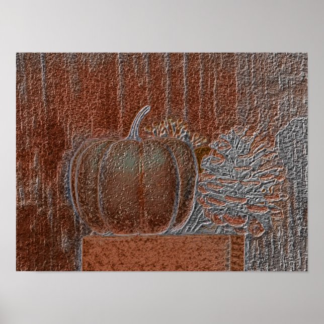 Poster Citrouille Orange Argent Metallic élégant automne (Devant)