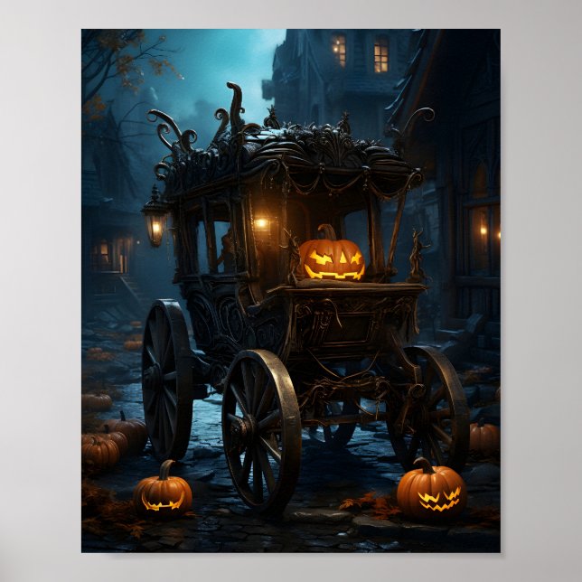 Poster Citrouille Orange Halloween éffrayant Dans Le Tran (Devant)